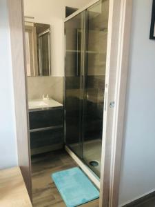 a shower with a glass door in a bathroom at B&B Carpe Diem in Caserta
