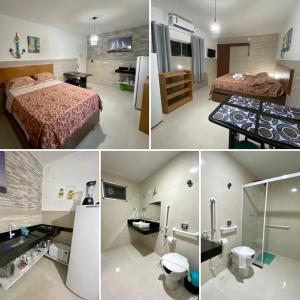 a collage of four pictures of a hotel room at Apart Hotel Marinas Tamandaré in Tamandaré