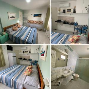 four pictures of a bedroom with a bed and a sink at Apart Hotel Marinas Tamandaré in Tamandaré