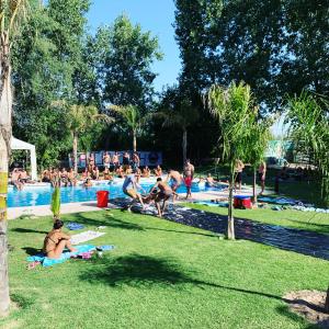 eine Gruppe von Menschen, die in einem Schwimmbad spielen in der Unterkunft Lemon Tree Hostel in Vistalba