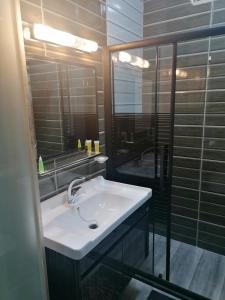 a bathroom with a white sink and a mirror at Nice View Hotel فندق الأطلالة الجميلة للعائلات فقط in Aqaba