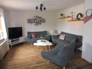 sala de estar con 2 sofás y TV en Quaint Holiday Home In Girmont-Val-d'Ajol with Terrace, en Pracht