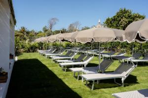 a row of lawn chairs sitting on top of a lawn at Calacala Rooms & Farm Experience in Procida