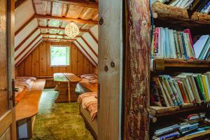 ein Zimmer mit einem Bücherregal voller Bücher in der Unterkunft Chaloupka Prischlop in Velké Karlovice