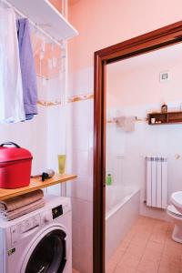 een badkamer met een wasmachine en een douche bij Le Quattro Stagioni Lakeview in Acquaseria