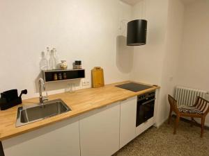 uma cozinha com um lavatório e uma bancada em annadaly Stadtraumwohnung em Lörrach