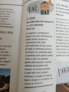 página de un libro con una foto de un menú en Casa Particular 25Rooms, en Roma