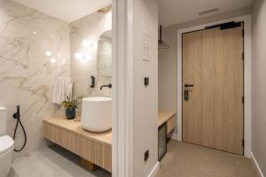 a bathroom with a sink and a toilet at NIREA HOTEL in Vitoria-Gasteiz