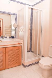 a bathroom with a toilet and a shower at Casa Lavanda in Casal da Lagoa Seca