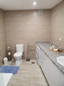 uma casa de banho com um WC, um lavatório e uma máquina de lavar roupa em Gaviota em Estepona