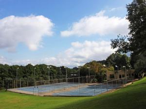 a tennis court in the middle of a park at Crystal Springs Mountain Lodge in Pilgrimʼs Rest
