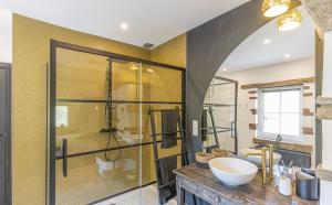 un bagno con lavandino e doccia in vetro di Le Gîte des Platanes a Spa Altre 14 foto