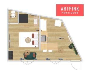 a floor plan of a small apartment with a room at Artpink - Idéal Pros - Proche commerces - Agathor in Montluçon