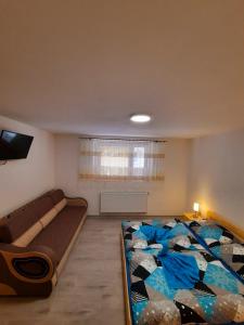 um quarto com uma cama grande e um sofá em Apartmán Sen em Petrov