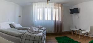1 dormitorio con cama y ventana grande en Casa al Tagas, en Kruševo