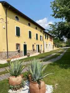 een gebouw met twee potplanten ervoor bij Agriturismo Corte Bozzini in Bardolino