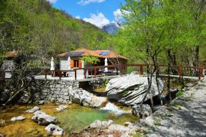 a house on a bridge over a river with a bridge at Apartmani Goga Tomić in Seline