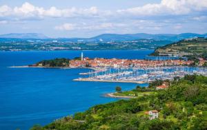 een uitzicht op een haven in een groot waterlichaam bij Izola Dreamy Stays KORD in Izola