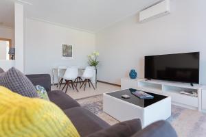 sala de estar con sofá y TV de pantalla plana en Pôr do Sol, en Nazaré