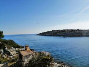 ein großer Wasserkörper mit einer Insel in der Ferne in der Unterkunft Holiday home Dragi - beachfront in Žirje