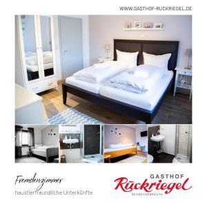 a collage of pictures of a bedroom with a bed at Gasthof Ruckriegel in Seybothenreuth