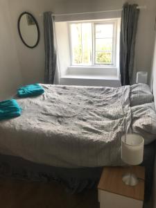 a bed in a bedroom with a window at The Northmore Arms in Throwleigh