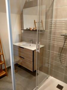 ein Bad mit einem Waschbecken und einer Dusche in der Unterkunft Chez Catherine et Laurent in Ploemeur
