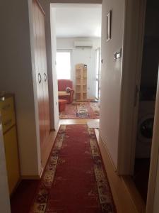 a hallway with a living room with a rug at Kragić apartman in Soko Banja