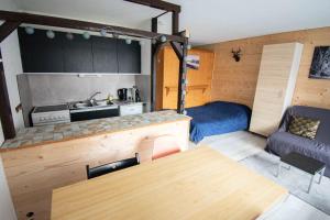 Η κουζίνα ή μικρή κουζίνα στο Relai S11 Grand et lumineux studio avec coin montagne 4-6 pers, WIFI, 30m des pistes, grand balcon, DRAPS NON COMPRIS +14 φωτογραφίες