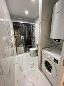 La salle de bains est pourvue d'une douche et d'un lave-linge. dans l'établissement PARIS DREAM - Torremolinos, à Torremolinos