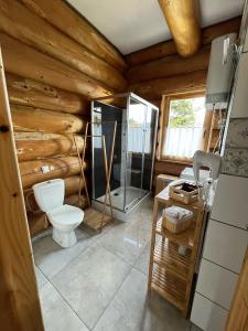 Kúpeľňa v ubytovaní Jedlina - naturalny dom z bali jodłowych