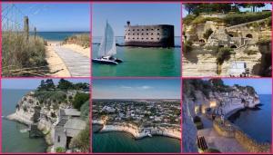 a collage of photos with a boat in a harbor at Camping Siblu les Charmettes la Palmyre in Les Mathes