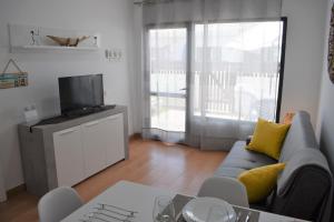 salon z kanapą i telewizorem w obiekcie La Casita del Sol w Corralejo