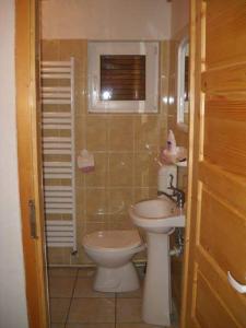 a small bathroom with a toilet and a sink at Cabana BEY-KAY in Lacu Rosu