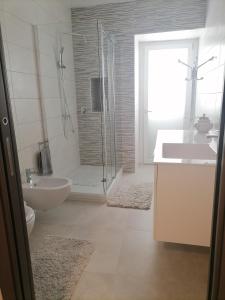 a bathroom with a sink and a toilet and a shower at SoleLuna in Santa Elisabetta
