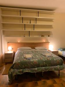 1 dormitorio con 1 cama con 2 lámparas y estanterías en A casa di Bea sulla Francigena en San Miniato