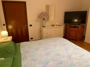 1 dormitorio con 1 cama y TV de pantalla plana en A casa di Bea sulla Francigena en San Miniato