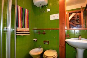 a green bathroom with a toilet and a sink at Attico CB Camona - Gallio in Gallio