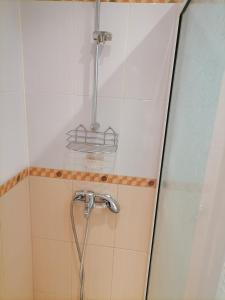 a shower with a shower head in a bathroom at Apolon 2 in Sozopol