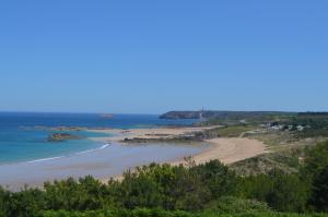 a view of a beach from a hill at Sables d'or Bel Appartement 300 m de la plage in Frehel