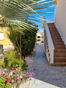 eine Treppe in einem Haus mit Blumen und Pflanzen in der Unterkunft Vila Virago in Vir