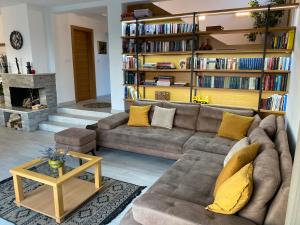 sala de estar con sofá y chimenea en Zora’s Home, en Irig