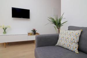 a living room with a couch and a tv at Studio Apartman Karlita in Slano