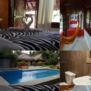 a collage of pictures of a hotel with a swimming pool at Hotel Sumpa in Montañita