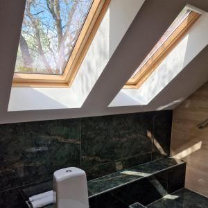a skylight in a bathroom with a toilet at Provence Suceava in Suceava +48 photos