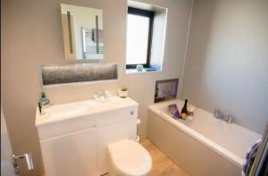 a bathroom with a toilet and a sink and a tub at Annie's Corner - Fort William in Caol +14 photos
