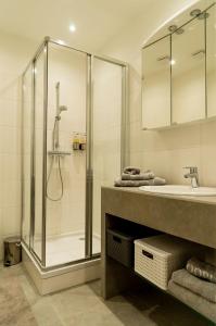 ein Bad mit einer Dusche und einem Waschbecken in der Unterkunft Wien-Appartement, Contactless - Self-Check-In in Wien