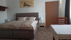 una camera con letto, tavolo e sedia di Apartmán Poděbrady a Poděbrady