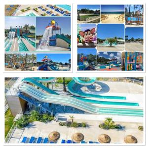 a collage of pictures of a water park at Coeur Des Sables in Saint-Julien-en-Born