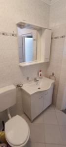 a bathroom with a toilet and a sink and a mirror at Apartment Tena in Novalja